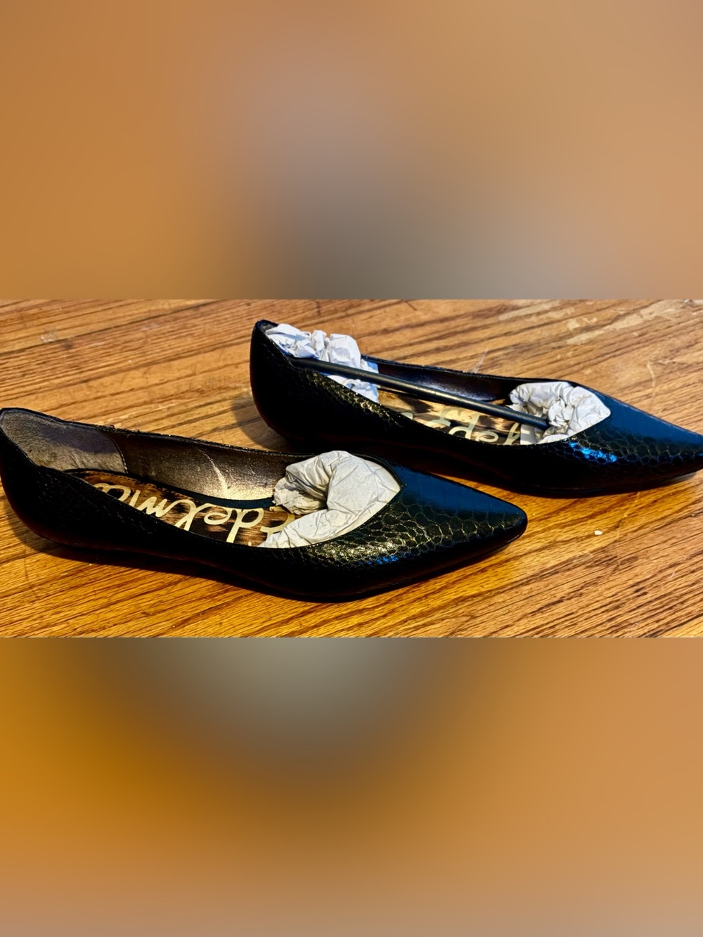 Sam Edelman Black Pointed-Toe Textured Ballet Flats